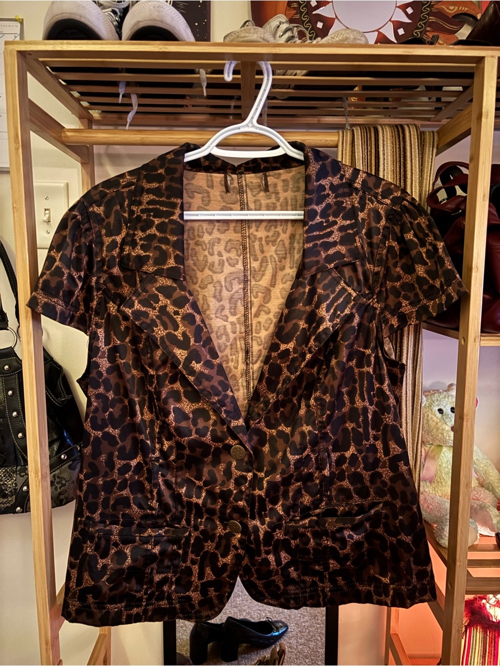 Unknown brand Vintage Leopard Print Short Sleeve Blazer Jacket - Brown & Black